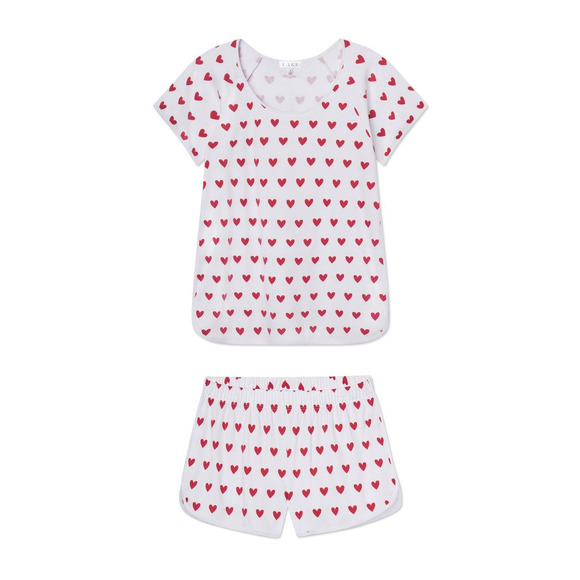 Lake Pajamas Pima Classic Short Set Red Heart Sz XL New NWT - Picture 1 of 3